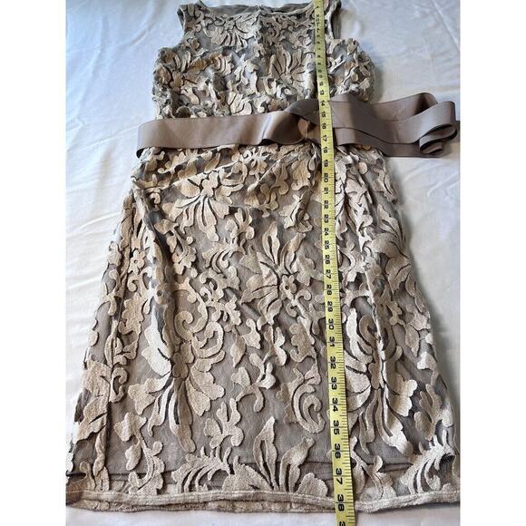 Tadashi Shoji Size 8 Lace Overlay Sheath Dress Neutral Wedding Formal MOB - Picture 3 of 8